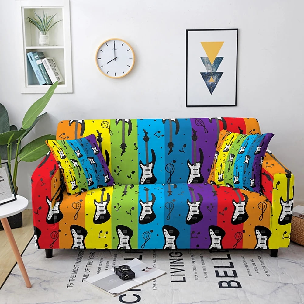 Music Note Print Elastic Sofa Cover Stretch Sofa Covers for Living Room ...