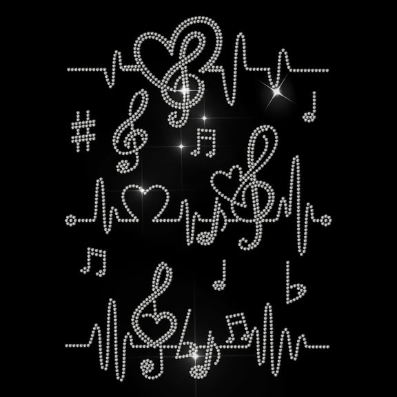 Music Note Rhinestone Iron on Hotfix Rhinestone Heartbeat Transfer Applique Heat Transfer Decal Clothing Repair Crystal Patch for Clothing Shoes Bags Hats Decoration DIY Craft