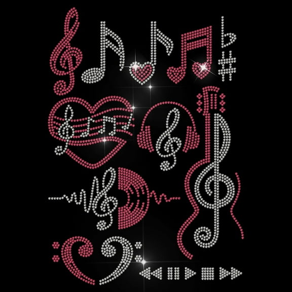 Music Note Rhinestone Iron on Hotfix Rhinestone Love Guitar Transfer Applique Heat Transfer Decal Clothing Repair Crystal Patch for Clothing Shoes Bags Hats Decoration DIY Craft
