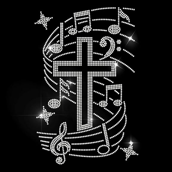 Music Note Rhinestone Iron on Hotfix Transfer Star Heat Transfer Sticker Gothic Christian Bling Clothing Decoration Applique for Shirt Bag Hat Jacket Jeans Shoes DIY Crafts