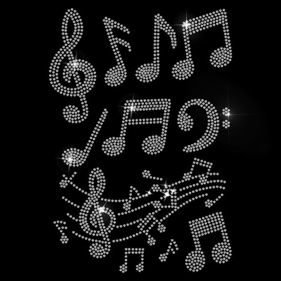 Music Note Rhinestone Iron on Hotfix Transfer Decal White Music Iron On Rhinestone T-Shirt Transfer Heat Transfer Bling Patch Rhinestone