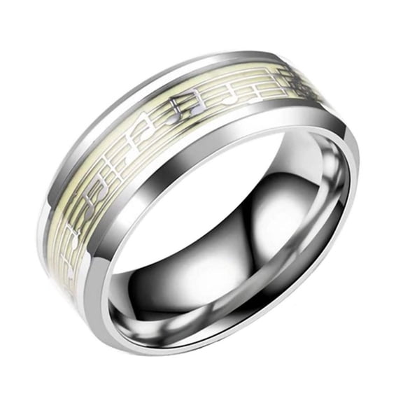 Music Note Ring Glow in the Dark Stainless Steel Musician Band