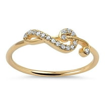 Music Note Round Ring Yellow Tone CZ 925 Sterling Silver Size 4