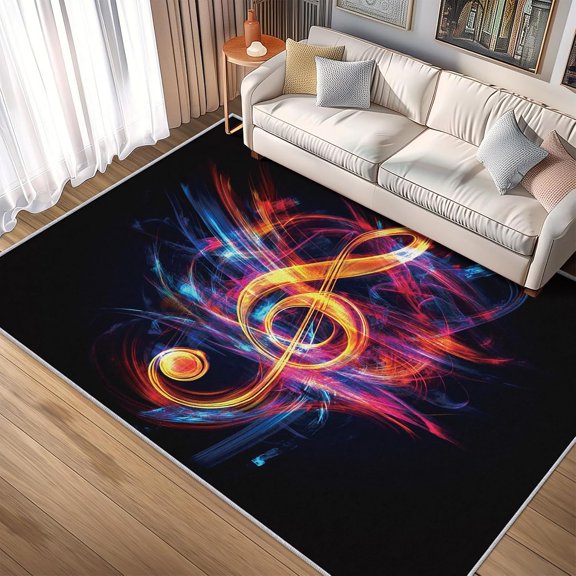 Music Note Rug Music Rugs for Bedroom, Living Room, Home Decor Musical Themed Area Rug Colorful Indoor Floor Carpet Washable Non Slip-5' x 8'