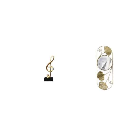 Music Note Sculpture Desktop Figurine Wall Mirror Resin Material for Home Office Entryway Decoration