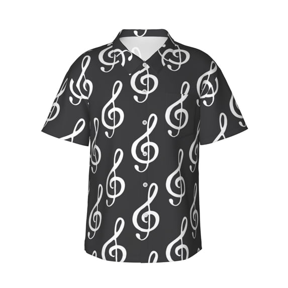 Music Note Seamless Pattern Hawaiian Shirts For Men, Summer Short-Sleeve Relaxed-Fit Button-Down Shirts X-Large