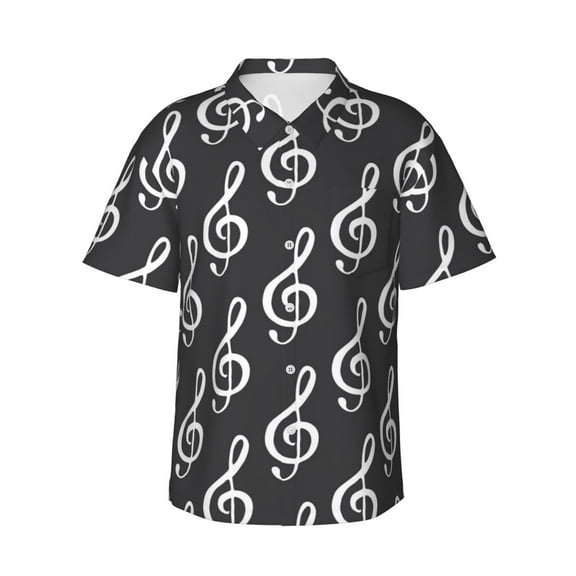Music Note Seamless Pattern Men's 3d Print Casual Button Down Shirts, Novelty Hawaiian Short Sleeves L