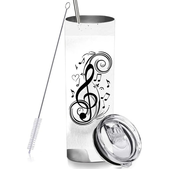Music Note Skinny Tumblers with Lids and Straws, Vacuum Insulated Music Teacher Appreciation Gifts Travel Tumbler Cups 20 OZ for Men Women Students