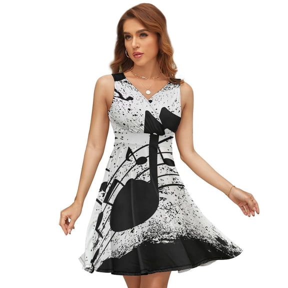 Music Note Sleeveless Dress Women Summer Evening Dresses Ladies Sundress