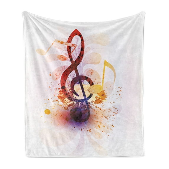 Music Note Soft Flannel Fleece Throw Blanket, Creative Artwork of a Music Notes with Paint Splashes Spots, Cozy Plush for Indoor and Outdoor Use, 50" x 60", Multicolor, by Ambesonne