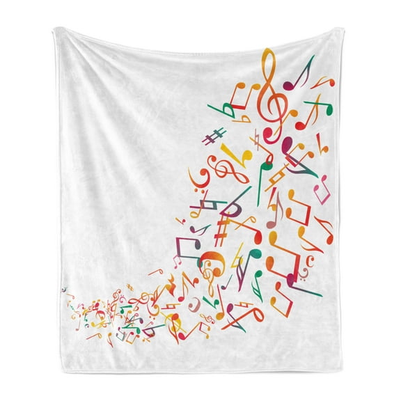 Music Note Soft Flannel Fleece Throw Blanket, Illustration of Random Flow of Waving Colorful on a Plain Background, Cozy Plush for Indoor and Outdoor Use, 70" x 90", Multicolor, by Ambesonne