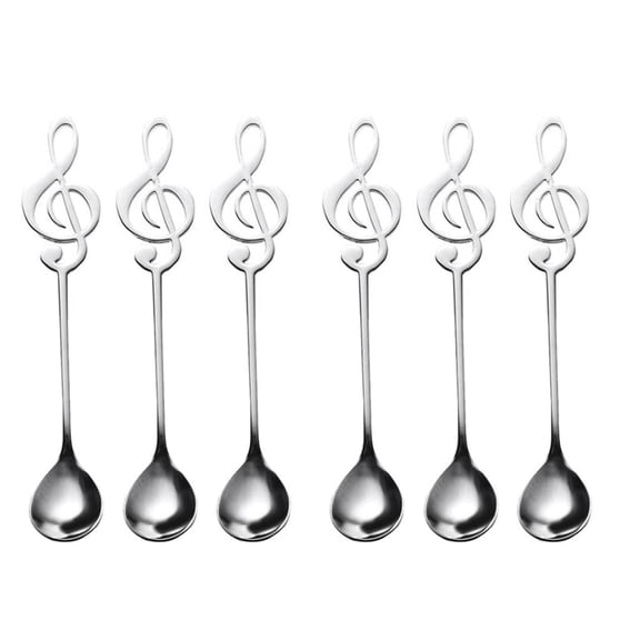 Music Note Spoons 6-Pcs Creative Cute Teaspoons Stainless Steel Staff Musical Notation Shaped Coffee Spoons