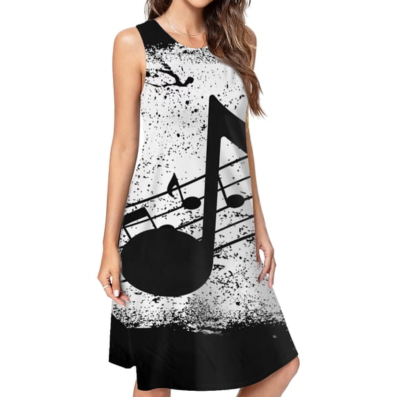 Music Note Spring Summer Dresses For Women Fashion Dress Casual Sleeveless Loose Sundress With Pockets