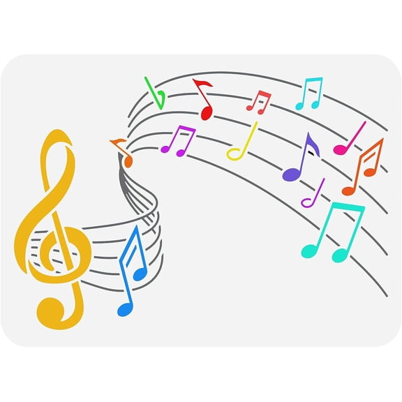 Music Note Stencil 11.7x8.3 inch Reusable Plastic PET Treble Clef Stencils Hollow Out Jumping Music Symbols Drawing Stencil Art Crafts Decor for Wall Tiles Fabric Wood Paper colorful DIY