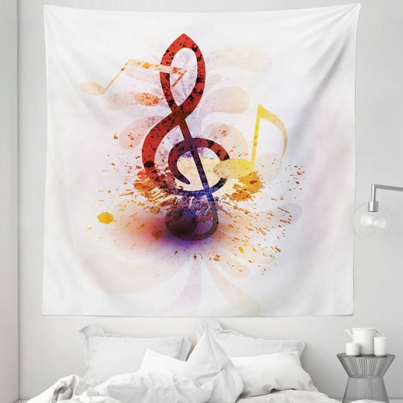 Music Note Tapestry, Creative Art of a Music Notes with Paint Splashes Spots, Fabric Wall Hanging Decor for Bedroom Living Room Dorm, 5 Sizes, Multicolor, by Ambesonne