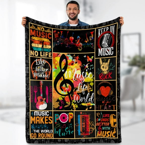 Music Note Throw Blanket Music Gifts, Gifts for Music Lovers Music Decor Blankets, Music Notes Decor Guitar Flannel Fleece Blanket Room Arts Decor, Lightweight Musical Birthday Gifts for Women Men