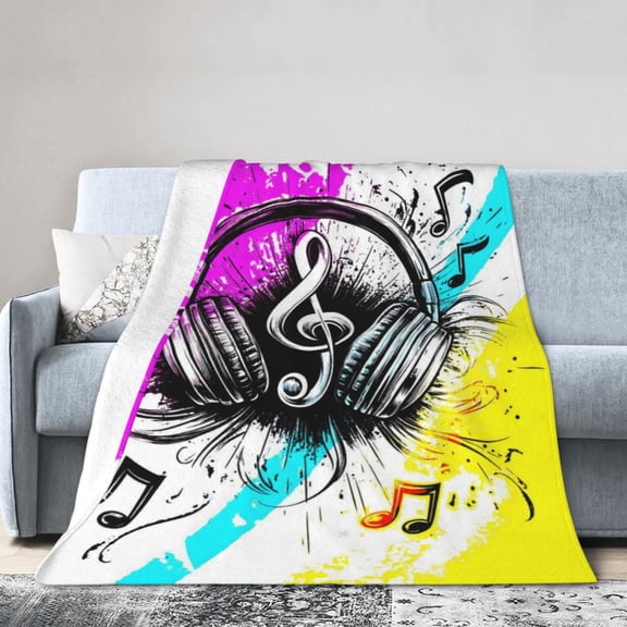 Music Note Throw Blanket for Music Lovers Teachers Students, Appreciate Graduation Musics Gifts Home Room Decor, Flannel Soft Blanket for Bed Couch 50x40