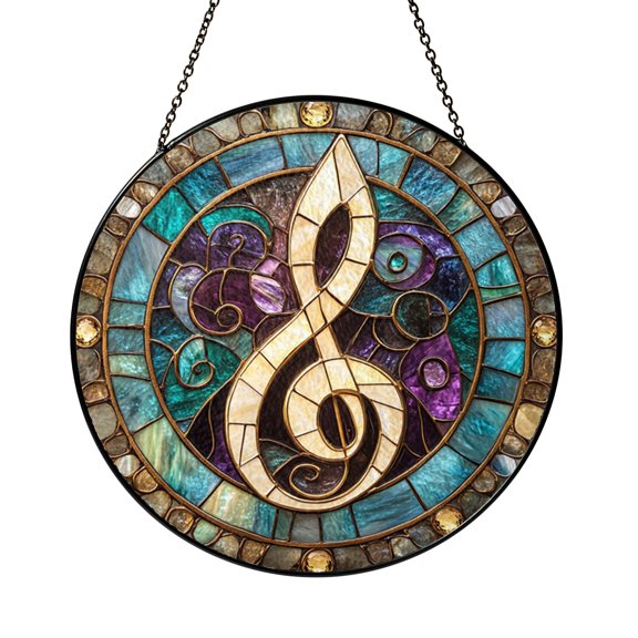 Music Note Treble Clef Glass Suncatcher Window Decor, Artistic Hanging Ornament for Home