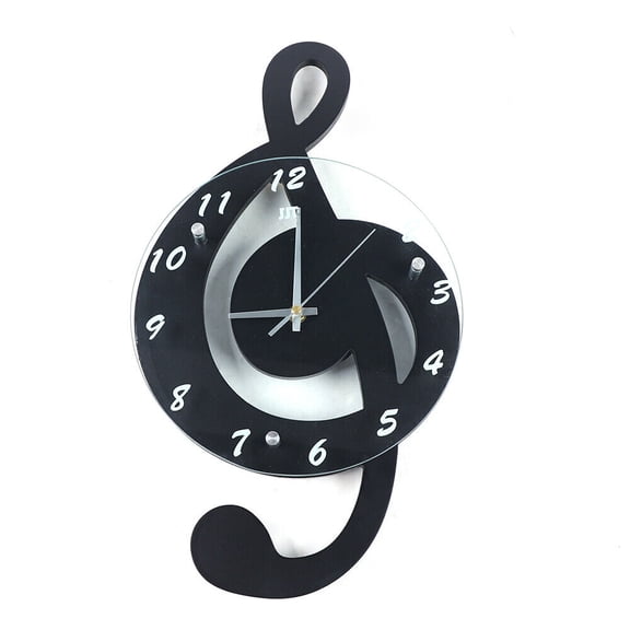 Music Note Wall Clock  Silent Non-Ticking 16.9" Black MDF/Glass Musical Decor Clock for Bedroom, Living Room, Office, Music Studio  Modern Creative Design, AA Battery Included