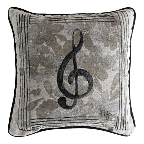 Music Note With Flowers - Woven Pillow 17" x 17"