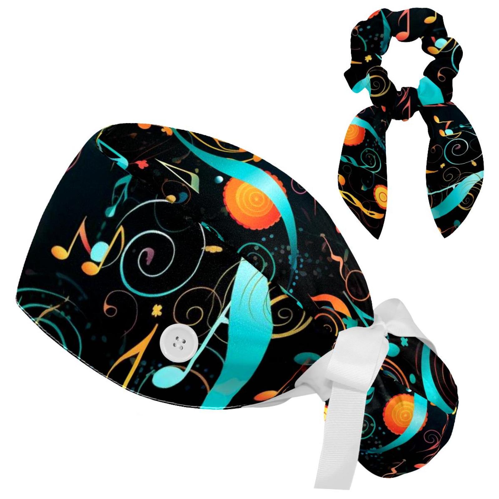 Music Note Working Hat Adjustable Scrub Cap with Bow Hair Matching ...
