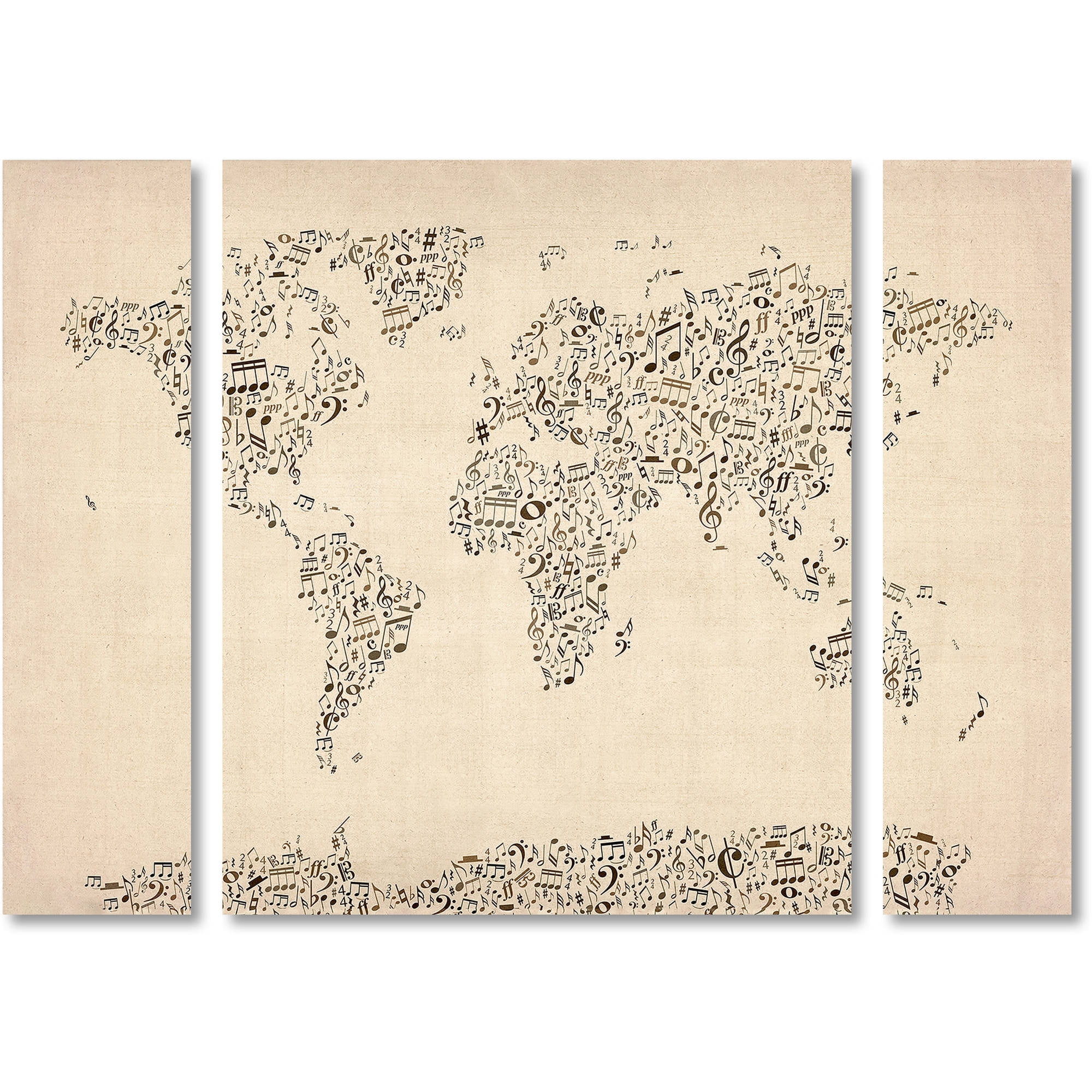 "Music Note World Map" Canvas Art by Michael Tompsett Three Panel Set