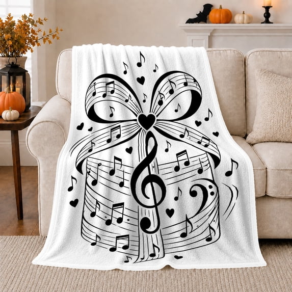 Music Note autumn celebration Art Pumpkin, Warm Flannel Blanket for Living Room and Family Room, Festive autumn celebration Scene, Art Lovers autumn celebration Gift, Festive Home Decor