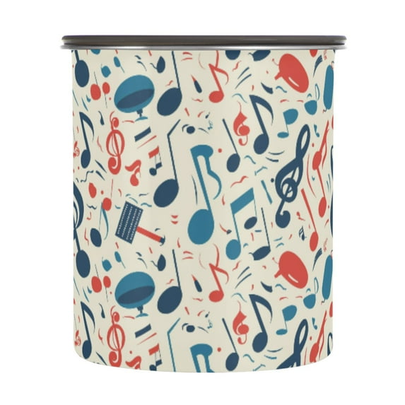 Music Notes Airtight Coffee Bean Canister 30oz Food Storage Containers with Lids For Gournd, Tea, Sugar, Flour, Rice, Cereal, Candy Cookie Jar