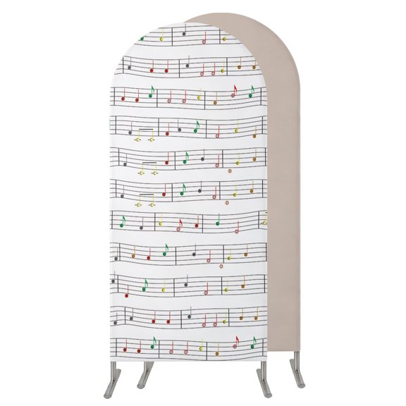 Music Notes,Arch Backdrop Cover 4 FT,Spandex Wedding Arch Stand Covers Stretchy Backdrop,Modern Abstract Minimalistic Geometric Stripes Round Top Party Arched Background for Birthday Baby Shower