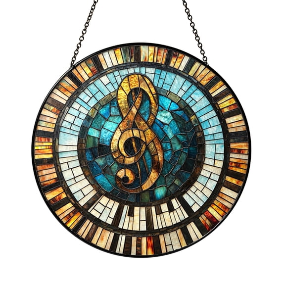 Music Notes Art Stained Glass Style Window Hanging Decor, Creative Accent for Singing Spaces