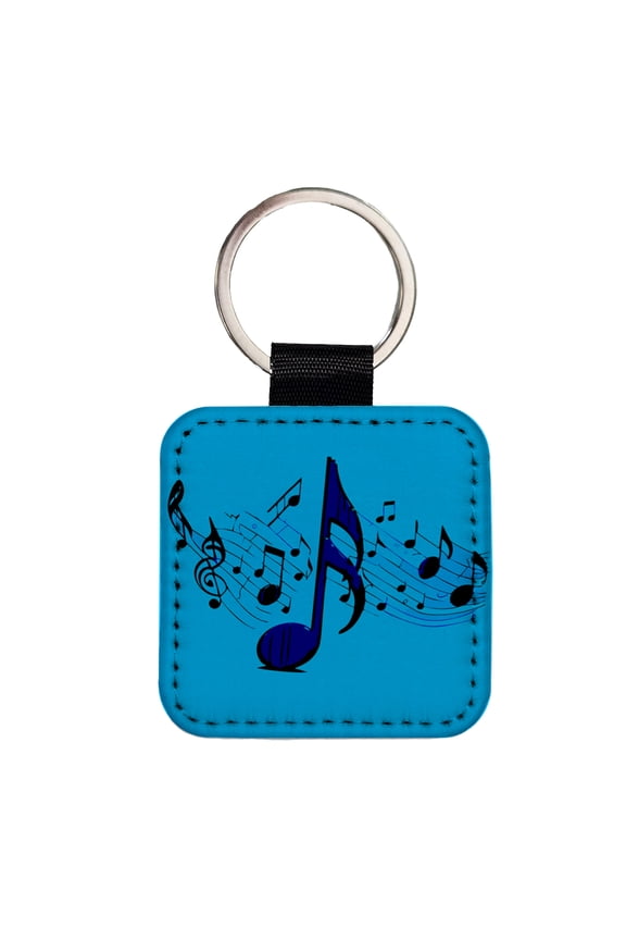 Music Notes Artistic Faux Leather Square Keychain