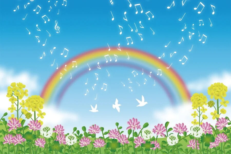 Aperturee Cartoon Cat Castle Rectangle Backdrop, Rainbow Music Notes Birthday Party Decor, Blue Sky Theme Background for Girls