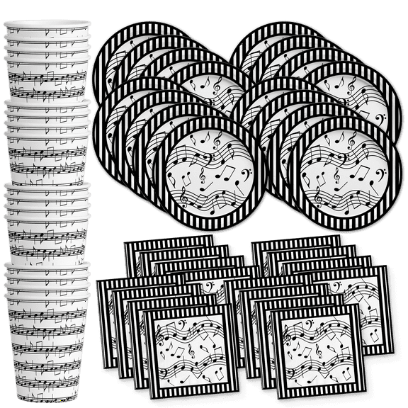 Music Notes Birthday Party Supplies Set Plates Napkins Cups Tableware Kit for 16