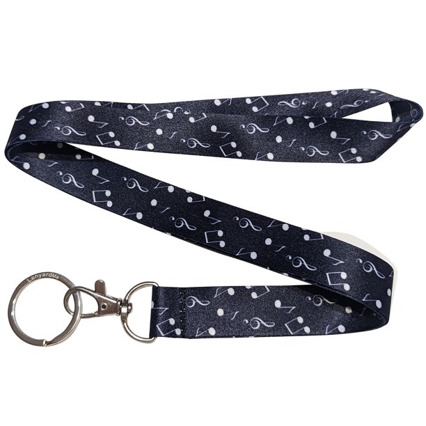 Music Notes Black Keychain Lanyard
