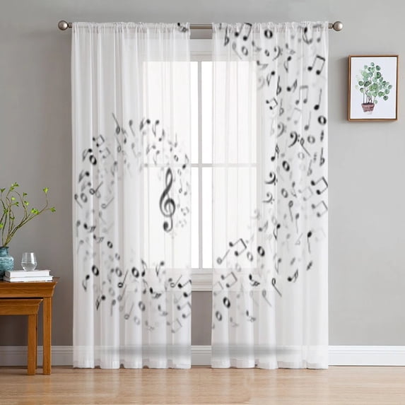 Music Notes Black White Sheer Curtain For Living Room Bedroom Voile Curtains For Window Organza Curtains Party Tulle Drapes