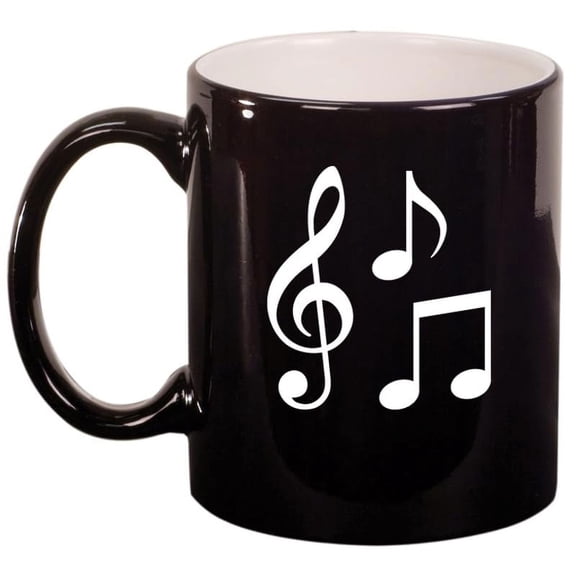 Music Notes Ceramic Coffee Mug Tea Cup Gift for Her, Him, Friend, Coworker, Wife, Husband (11oz Gloss Black)