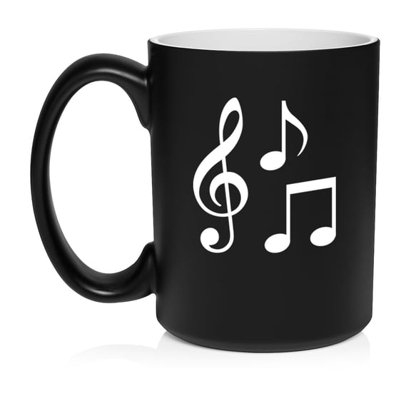 Music Notes Ceramic Coffee Mug Tea Cup Gift for Her, Him, Friend, Coworker, Wife, Husband (15oz Matte Black)