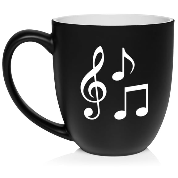 Music Notes Ceramic Coffee Mug Tea Cup Gift for Her, Him, Friend, Coworker, Wife, Husband (16oz Matte Black)