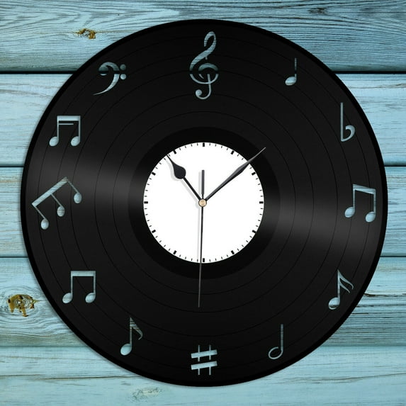 Music Notes Circle Vinyl Wall Clock Unique Gift for Friends Room Decoration Vintage Design Office Bar Room Home Decor