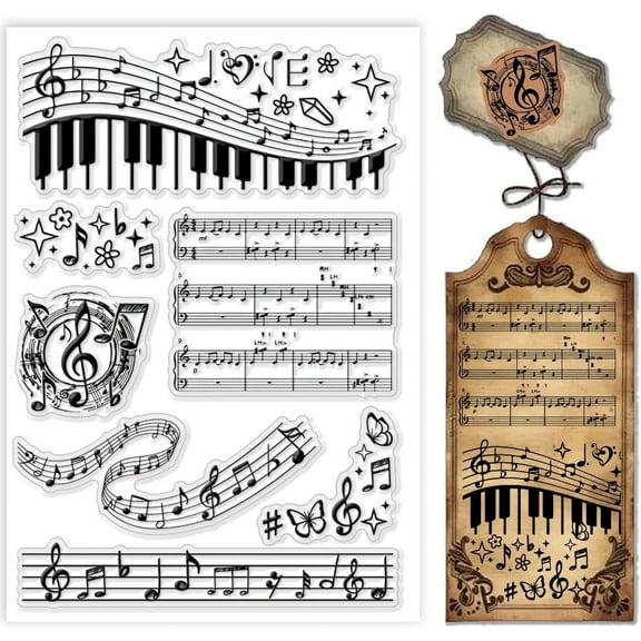 Music Notes Clear Stamps Music Symbol Transparent Stamp Musical Score Rubber Stamp Violin Music Seal Stamps for Card Making and DIY Scrapbooking Journal Album Crafts 6.2x4.3 Inch