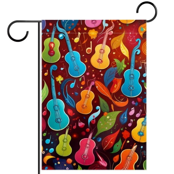 Music Notes Colorful Pattern Decorative Garden Flag for All Seasons, 12 x 18 Inch Small Vertical Double Sided Outside Decoration for Yard Farmhouse