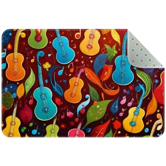 Music Notes Colorful Pattern Small Area Rug, Non-Slip Door Mat Indoor Floor Mat, Washable Kitchen Rug Entrance Door Mat for Bedroom Living Room