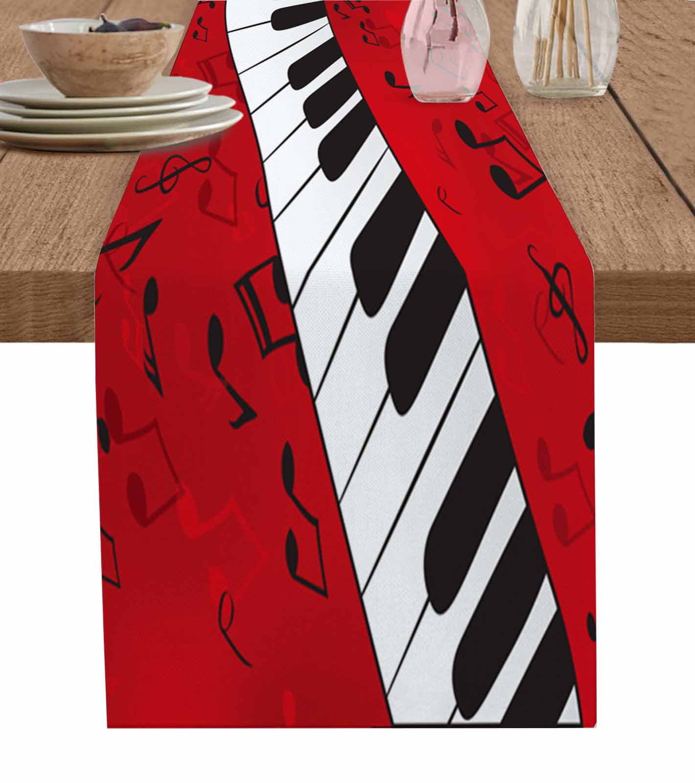 Music Notes Dot Drop Quaver Black Splash Ink Art Linen Table Runner Music Notes Dot Drop Quaver Black Splash Ink Art Linen Table Runner