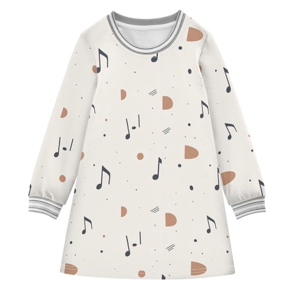 Music Notes Girls'long-sleeved dress Thickened A-dress Warm Dress Basic Shirt Party Dresses