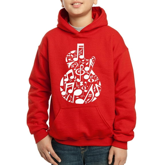 Music Notes Guitar - Boy's Word Art Hooded Sweatshirt
