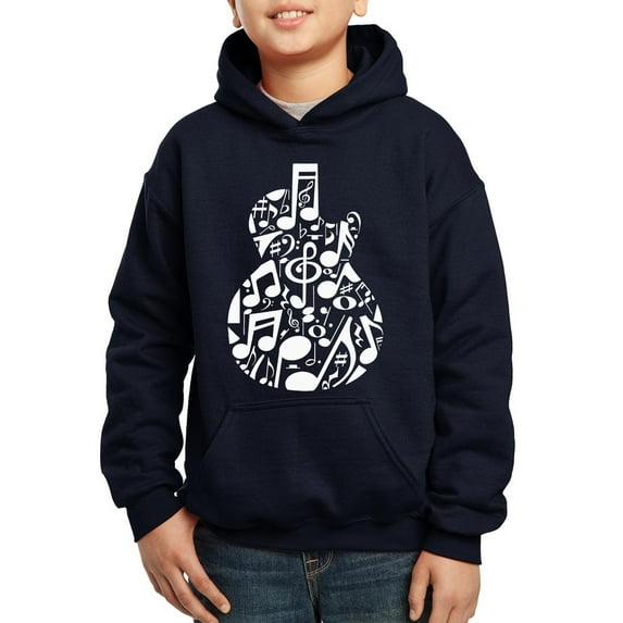 Music Notes Guitar - Boy's Word Art Hooded Sweatshirt