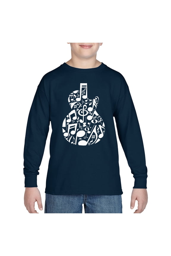Music Notes Guitar - Boy's Word Art Long Sleeve T-Shirt