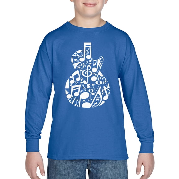 Music Notes Guitar - Boy's Word Art Long Sleeve T-Shirt