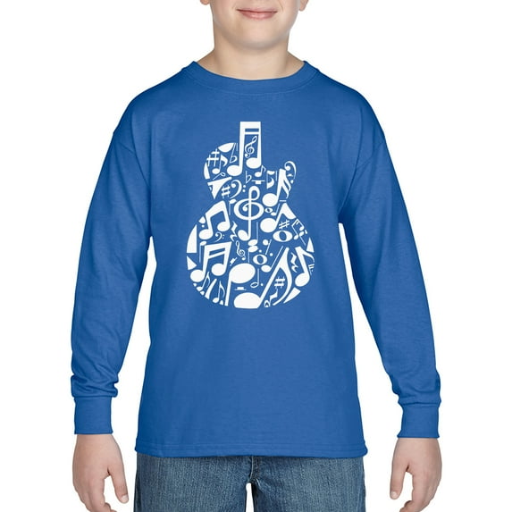 Music Notes Guitar - Boy's Word Art Long Sleeve T-Shirt