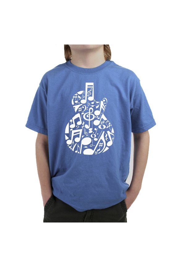 Music Notes Guitar - Boy's Word Art T-Shirt